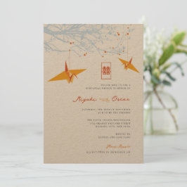 Orange Origami Cranes & Liebe Quote Wedding Einladung