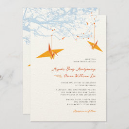 Orange Origami Cranes & Liebe Quote Wedding Einladung
