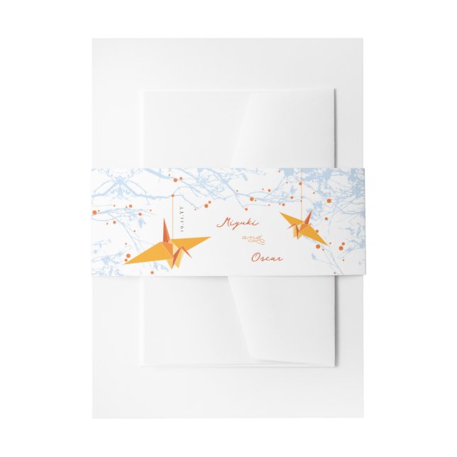 Orange Origami Cranes & Liebe Quote Wedding Einladungsbanderole (Vorderseite Beispiel)