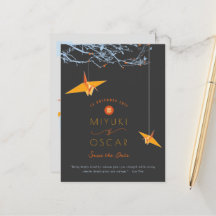 Orange Origami Paper Cranes Save the Date ändern