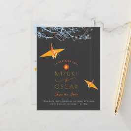 Orange Origami Paper Cranes Save the Date ändern Ankündigungspostkarte