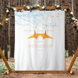 Orange Origami Paper Cranes Wedding Foto Backgroun Wandteppich