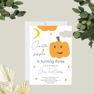 Orange Our Little Pumpkin 3rd Birthday Moon Stars Einladung