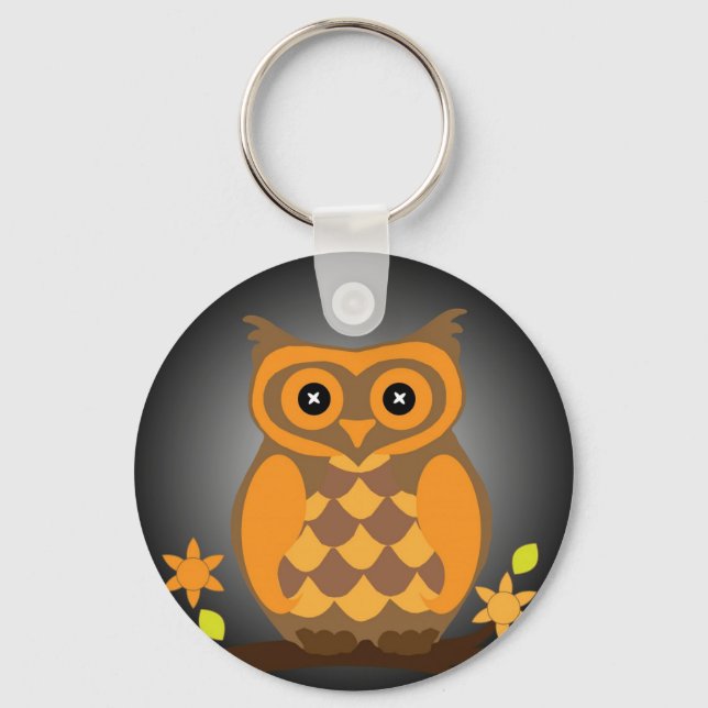 Orange Owl Button-Schlüsselanhänger Schlüsselanhänger (Vorderseite)
