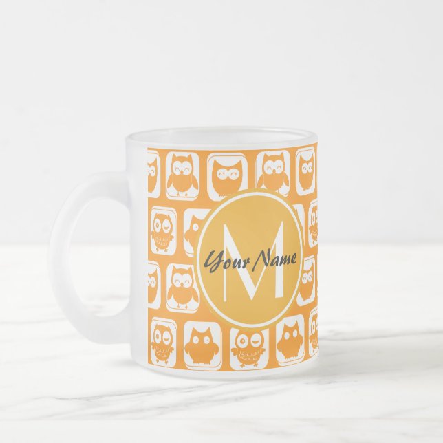 Orange Owls Custom Monogram Mattglastasse (Links)