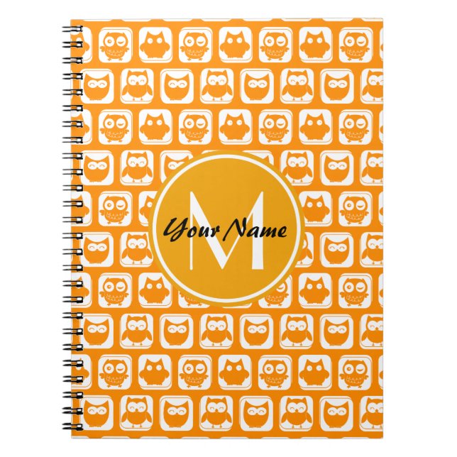 Orange Owls Custom Monogram Notizblock (Vorderseite)