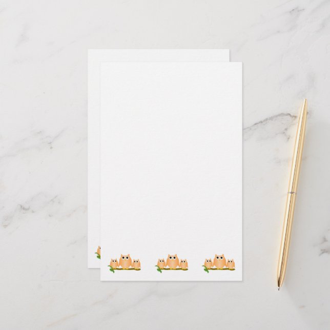 Orange Owls Design Briefpapier (Vorderseite/Rückseite Beispiel)