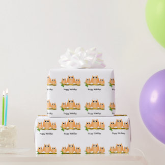 Orange Owls Design Geburtstagsgeschenk Geschenkpapier