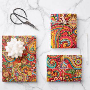 Orange Paisley Geschenkpapier Set
