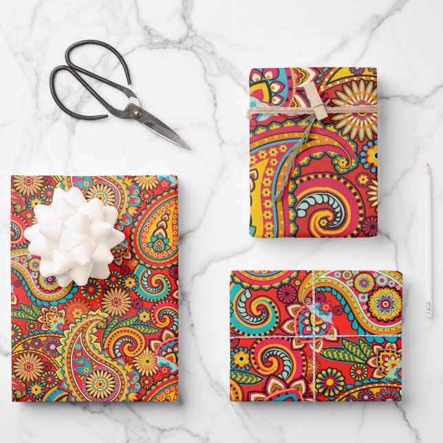 Orange Paisley Geschenkpapier Set (Vorderseite)