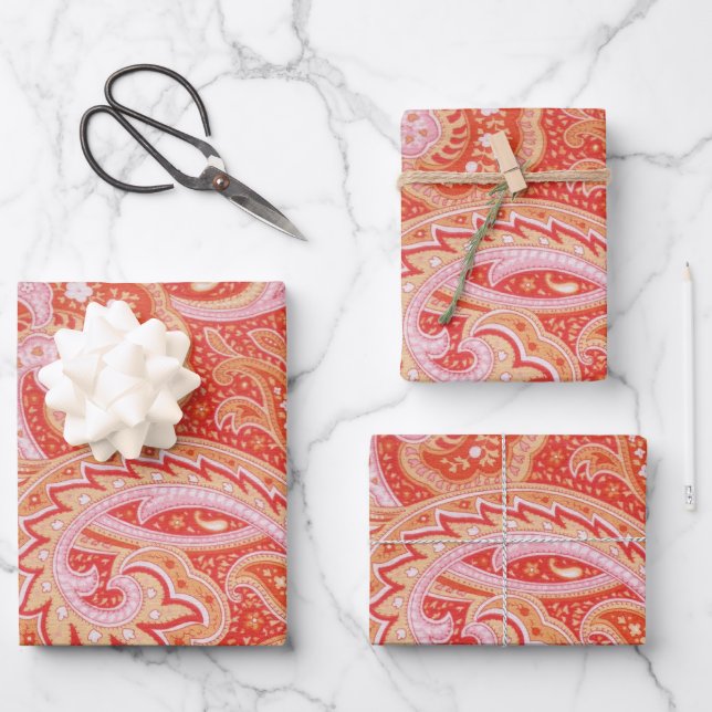 Orange Paisley Geschenkpapier Set (Vorderseite)
