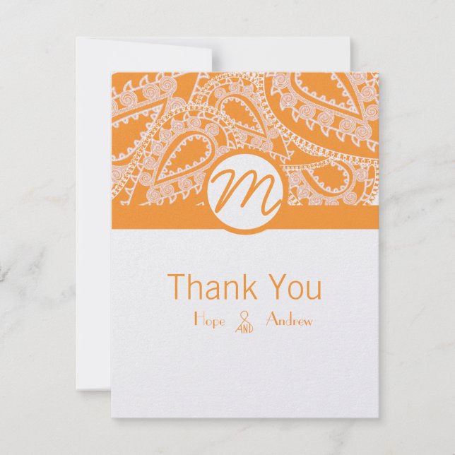Orange Paisley Wedding Dankeschön Cards Dankeskarte (Vorderseite)