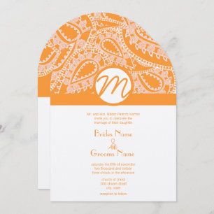 Orange Paisley Wedding Einladung