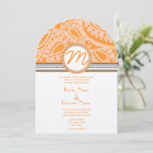 Orange Paisley Wedding Einladung mit Dots