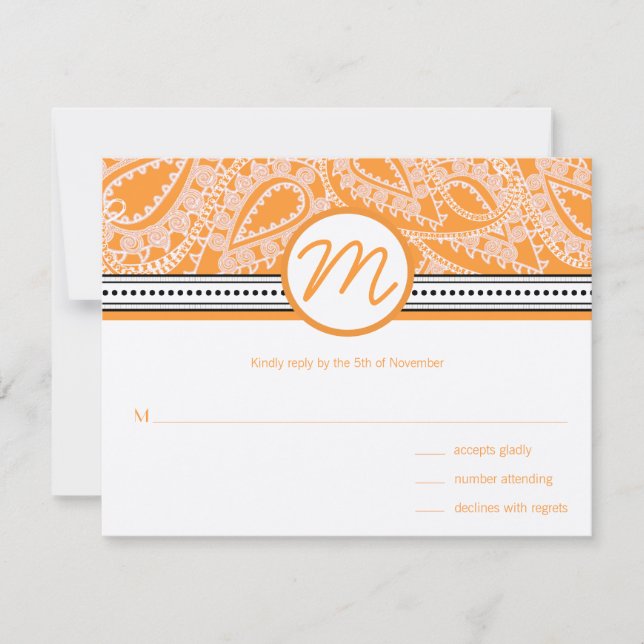 Orange Paisley Wedding RSVP mit Punkten (Vorderseite)