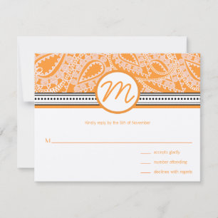 Orange Paisley Wedding RSVP mit Punkten Karte