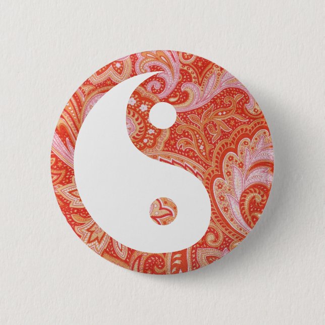 Orange Paisley Yin und Yang Button (Vorderseite)