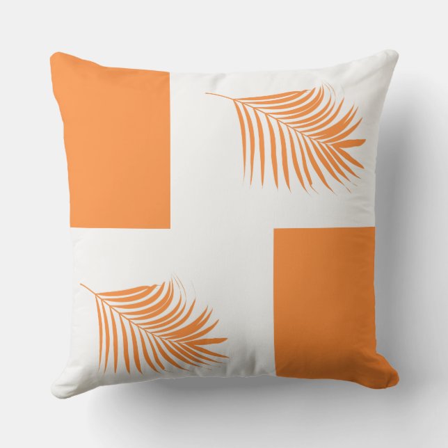 Orange Palm Tree Leaf Tropical Coastal Beach Art Kissen (Rückseite)