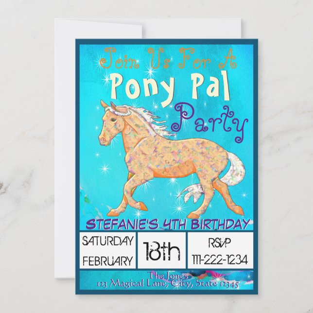 Orange Palomino Birthday II (Blaue Wasserfarbe) Einladung (Vorderseite)