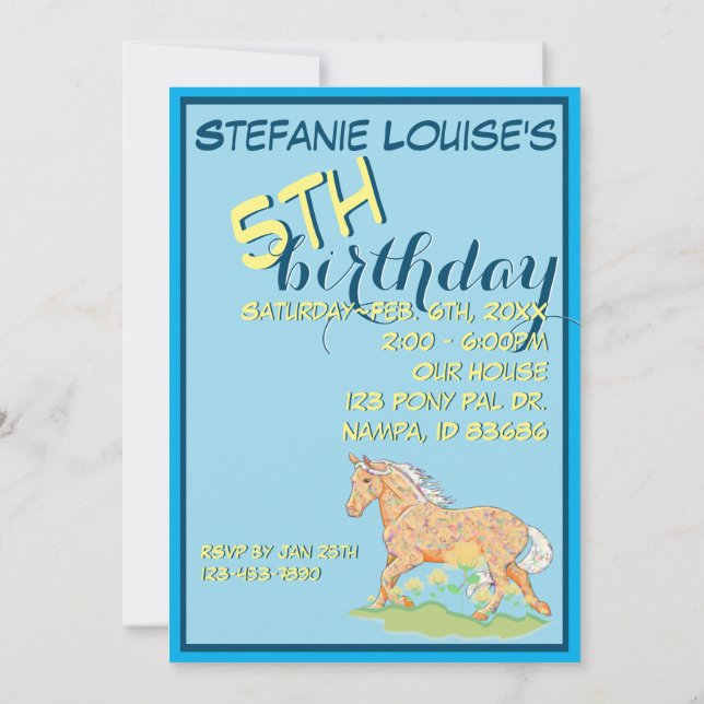 Orange Palomino Birthday III (blau) Einladung (Rückseite)