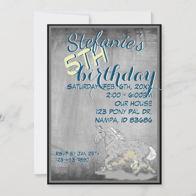 Orange Palomino Birthday III (graue Grunge Goth) Einladung (Rückseite)