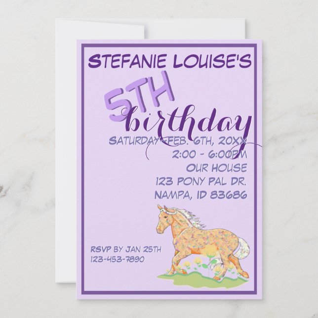 Orange Palomino Birthday III (lila) Einladung (Rückseite)