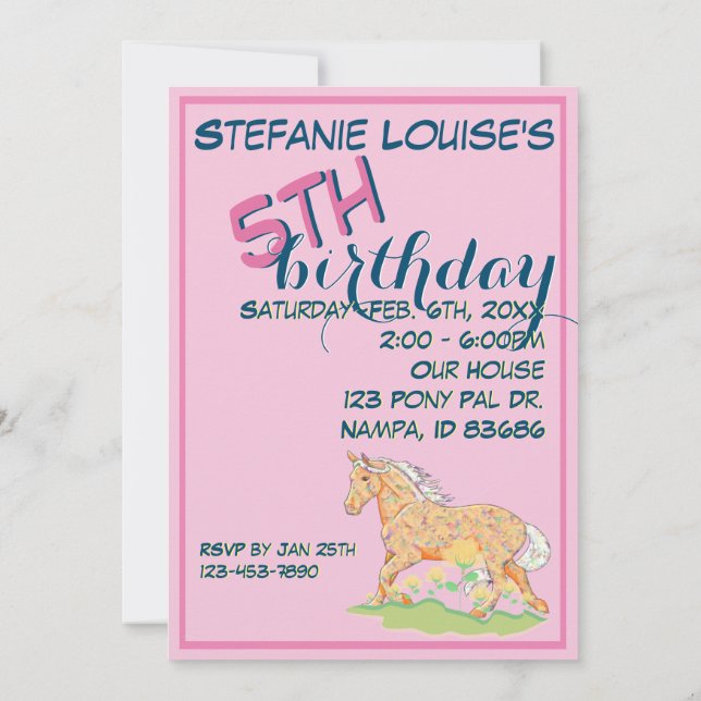 Orange Palomino Birthday III (rosa) Einladung (Rückseite)