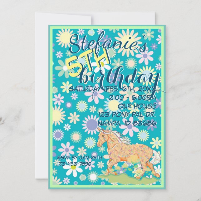 Orange Palomino Geburtstag III (Blume/aquamarin) Einladung (Rückseite)