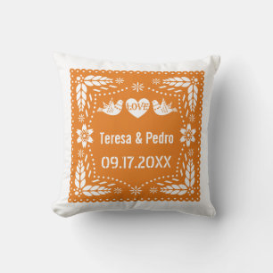 Orange Papel picado Liebhaber von Vögeln Hochzeit  Kissen