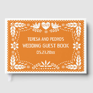 Orange Papel picado Liebhaber von Vögeln Hochzeits Gästebuch