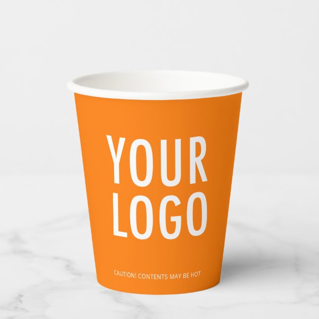 Orange Paper Cups Custom Business Logo 8 oz Pappbecher (Vorderseite)