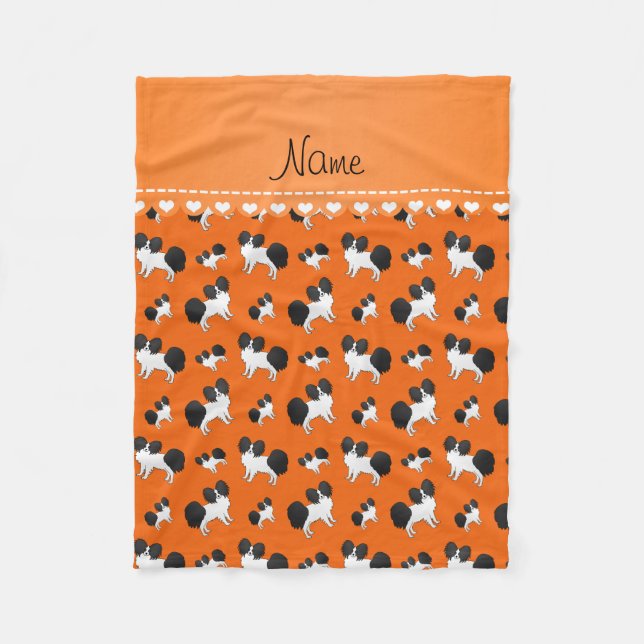 Orange Papillon Hunde mit personalisiertem Namen Fleecedecke (Vorderseite)