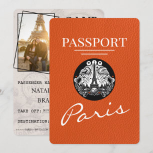 Orange Paris Passport Save the Date