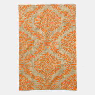 Orange Parisian Moods Damask Geschirrtuch