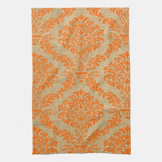 Orange Parisian Moods Damask Geschirrtuch (Vertikal)