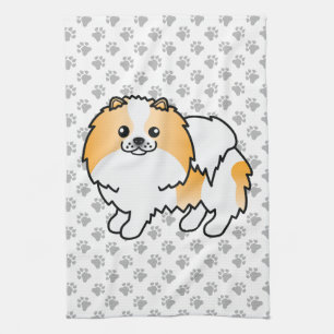 Orange Parti-Color Spitz Cartoon Dog & Paws Geschirrtuch