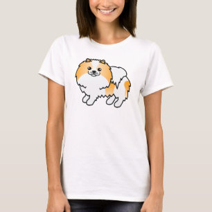 Orange Parti-Color Spitz Niedlicher Cartoon Dog T-Shirt