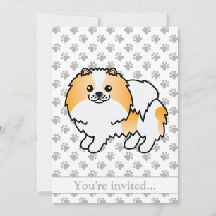 Orange Parti-Farben Pomeranian Hund Geburtstagsfei Einladung