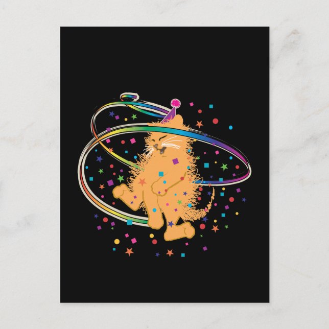 Orange Party Cat Rocking Out Postkarte (Vorderseite)