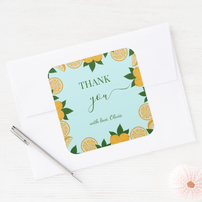 Orange Party Frucht Frische Babydusche Geschenk Quadratischer Aufkleber (Umschlag)