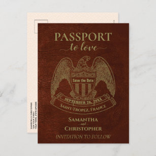 Orange Passport Niedlich Fun Wedding Save the Date Ankündigungspostkarte