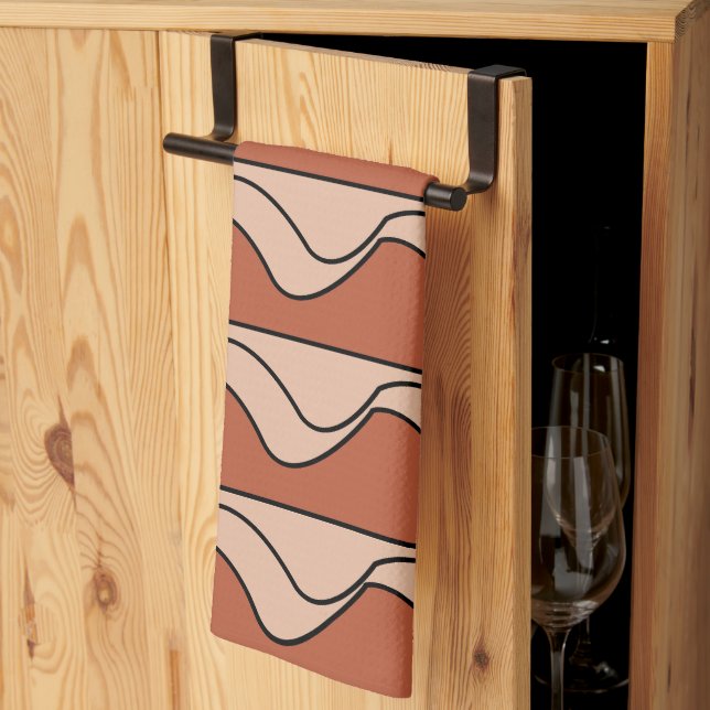 Orange Pastel Black Wavy Stripes Muster Geschirrtuch (Drittel gefaltet)