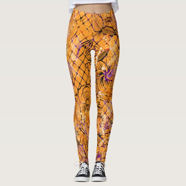 Orange Pattern Halloween Leggings (Vorderseite)