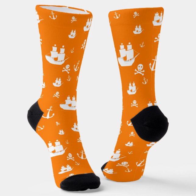 Orange Pattern Ship Anchor Pirate Socken (Gewinkelt)