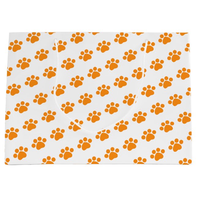 Orange Paw Print Pattern Große Geschenktüte (Vorderseite)