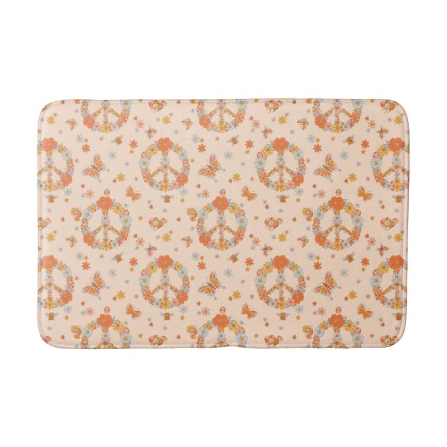 Orange Peace Floral Pattern Badematte (Vorderseite)