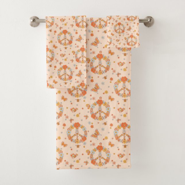 Orange Peace Floral Pattern Badhandtuch Set (Insitu)