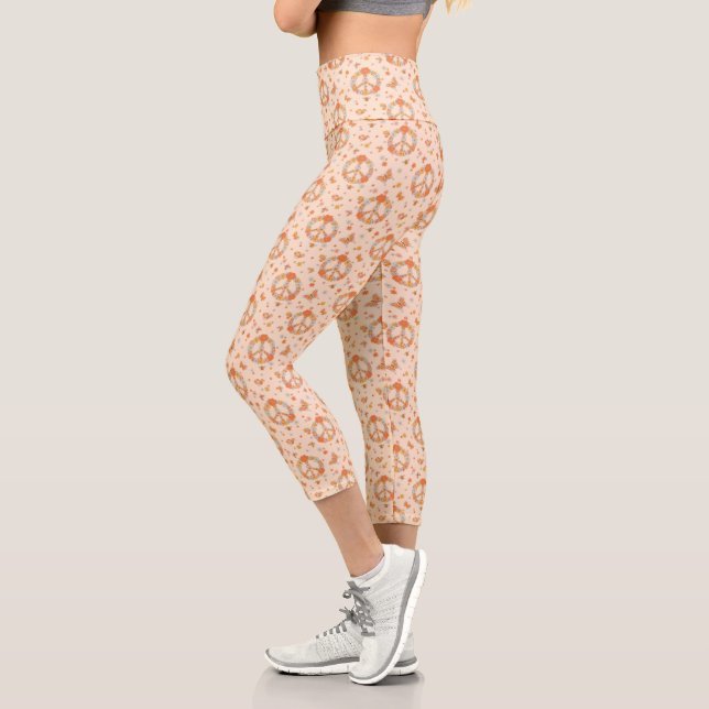 Orange Peace Floral Pattern Capri Leggings (Links)