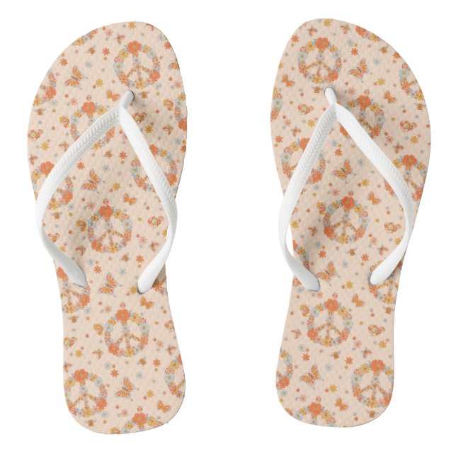 Orange Peace Floral Pattern Flip Flops (Fußbett)