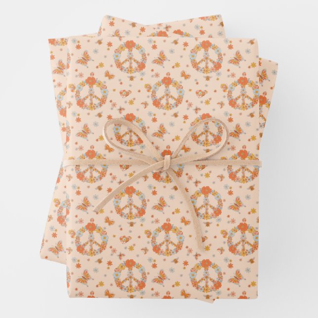 Orange Peace Floral Pattern Geschenkpapier Set (Beispiel)